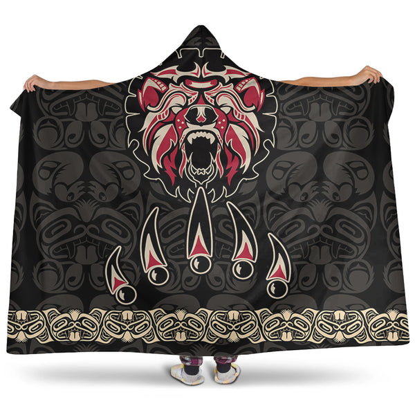 Canada Hooded Blanket Haida Tribal Roaring Bear Pattern