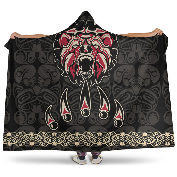 Canada Hooded Blanket Haida Tribal Roaring Bear Pattern
