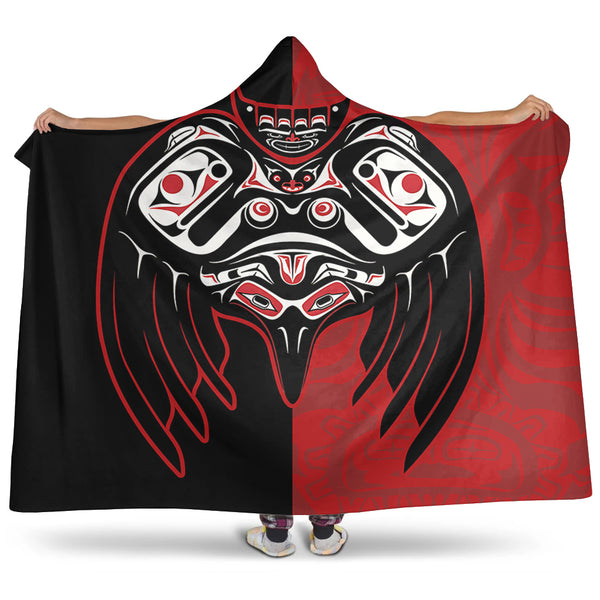 Canada Hooded Blanket Red And Black Haida Raven Guardian