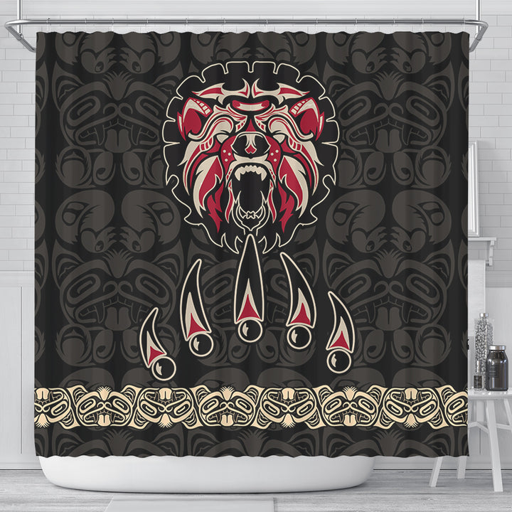 Canada Shower Curtain Haida Tribal Roaring Bear Pattern