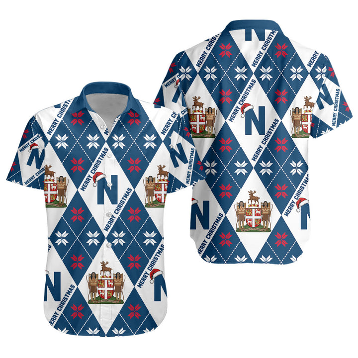 Newfoundland & Labrador Short Sleeve Shirt Christmas Argyle Pattern With Royal Crest