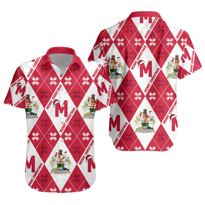 Manitoba Short Sleeve Shirt Christmas Argyle Pattern With Royal Crest