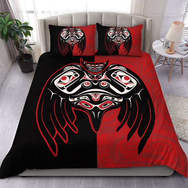 Canada Bedding Set Red And Black Haida Raven Guardian