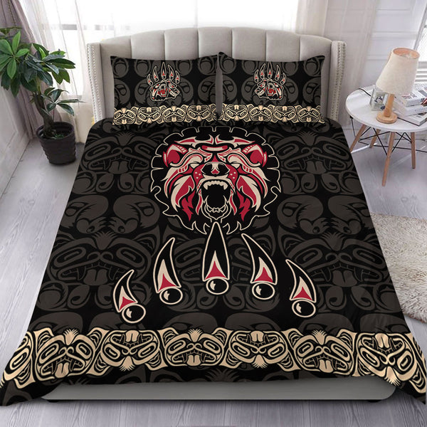 Canada Bedding Set Haida Tribal Roaring Bear Pattern
