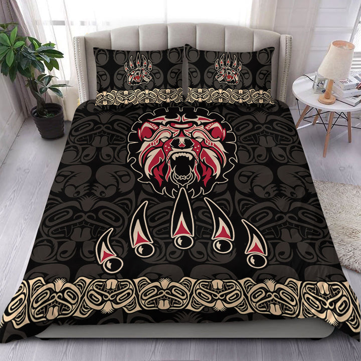 Canada Bedding Set Haida Tribal Roaring Bear Pattern