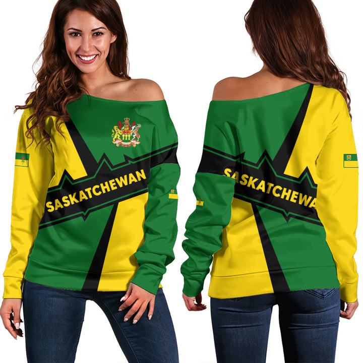 Saskatchewan Off Shoulder Sweatshirt Loyal True North Provincial Style
