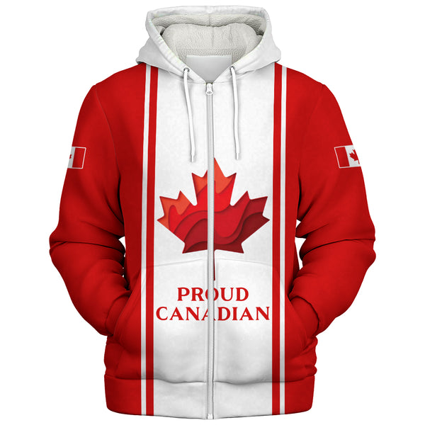 Canada Sherpa Hoodie Proud Canadian Vertical Maple Flag Edition