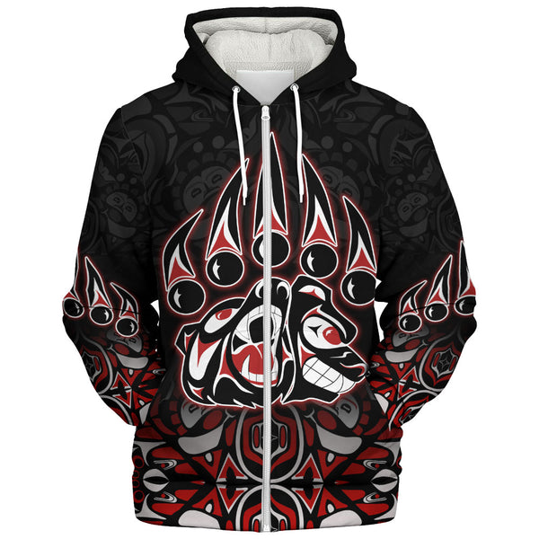 Canada Sherpa Hoodie Spirit Of The Bear Claw Tribal Power