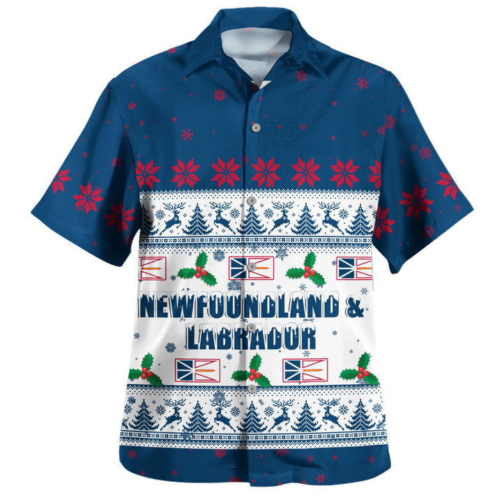Newfoundland & Labrador Bowling Shirt Christmas Knit Style Snowflake Reindeer