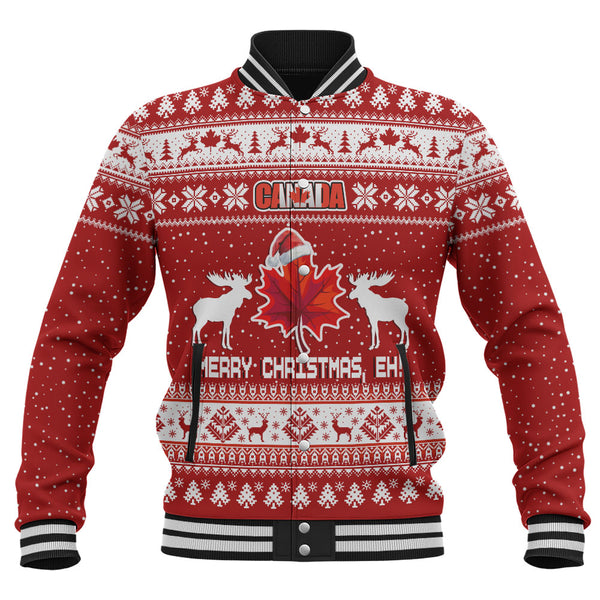 Canada Baseball Jacket Maple Leaf Merry Christmas Eh