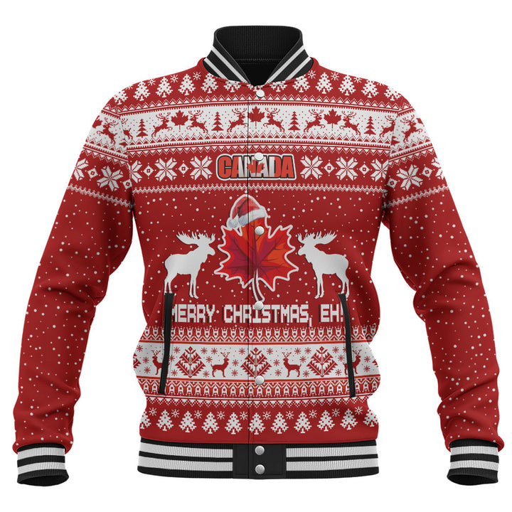 Canada Baseball Jacket Maple Leaf Merry Christmas Eh
