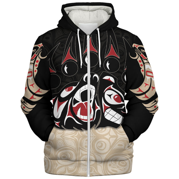 Canada Sherpa Hoodie Haida Strength Roaring Ancestral Energy