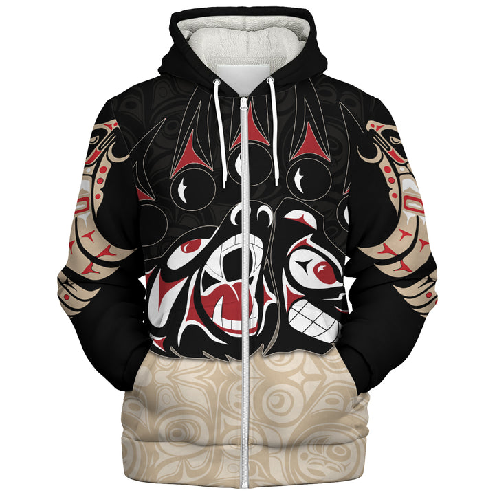 Canada Sherpa Hoodie Haida Strength Roaring Ancestral Energy