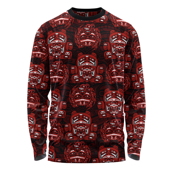 Canada Long Sleeve T-Shirt Haida Spirit Face Totem Repeat Print