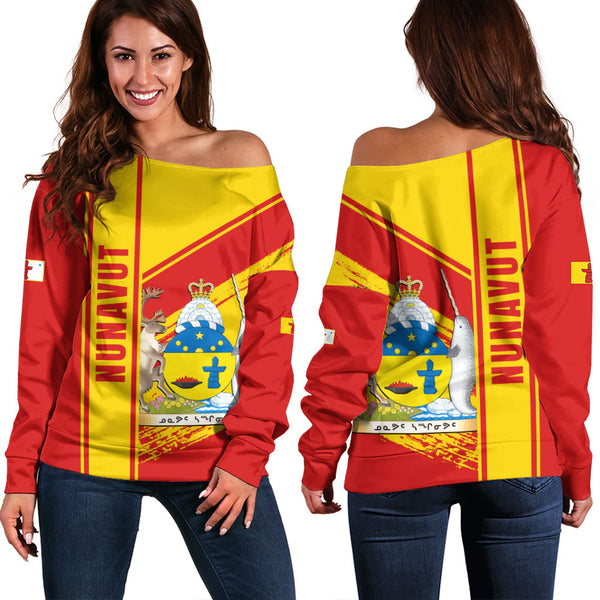 Nunavut Off Shoulder Sweatshirt Heritage Strength Crest