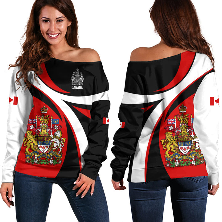 Canada Off Shoulder Sweatshirt Heritage Pride And Power Crest