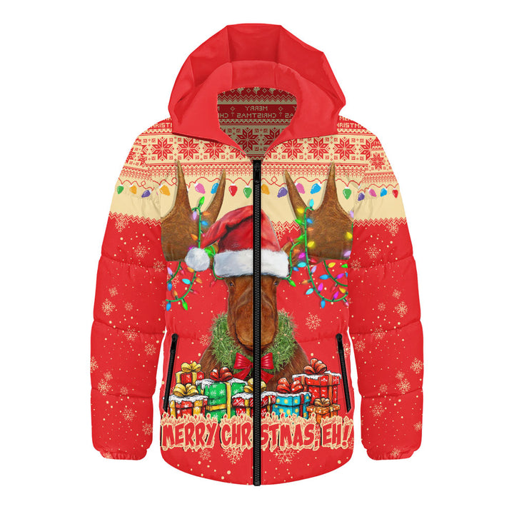Canada Hooded Padded Jacket Xmas Moose Lights Celebration