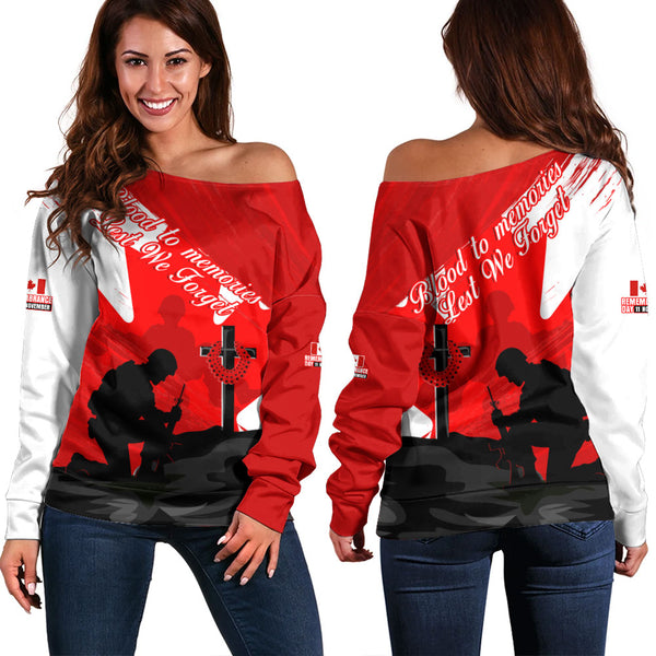 Canada Off Shoulder Sweatshirt Silhouettes Of Sacrifice Remembrance Day Tribute