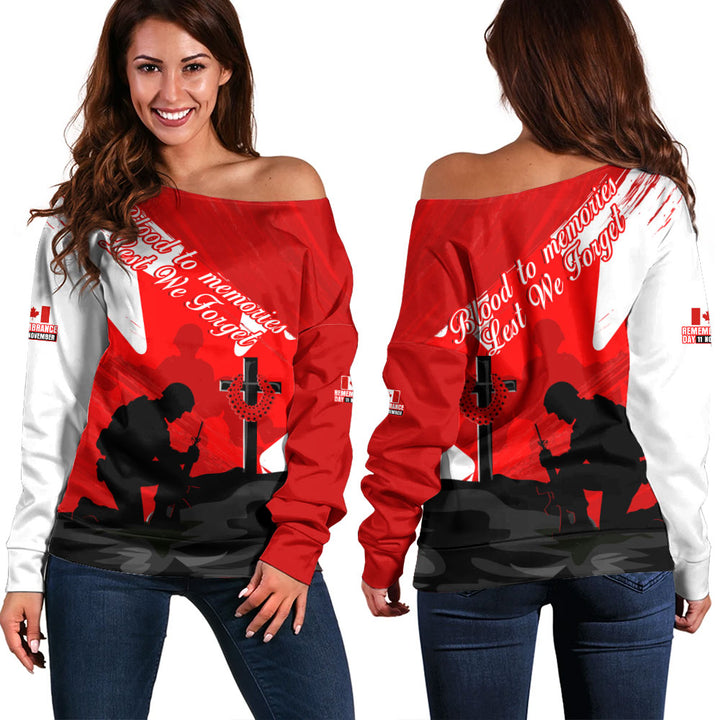 Canada Off Shoulder Sweatshirt Silhouettes Of Sacrifice Remembrance Day Tribute