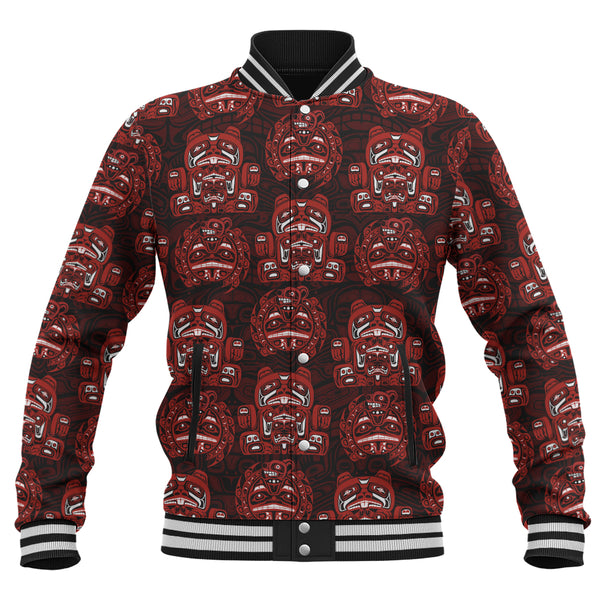 Canada Baseball Jacket Haida Spirit Face Totem Repeat Print