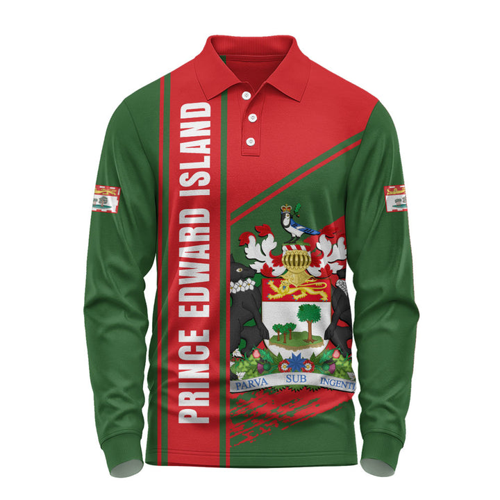 Prince Edward Island Long Sleeve Polo Shirt Heritage Strength Crest