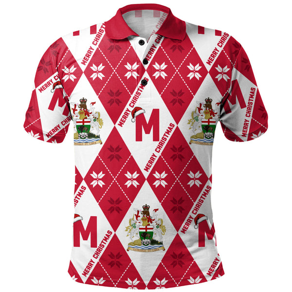 Manitoba Polo Shirt Christmas Argyle Pattern With Royal Crest
