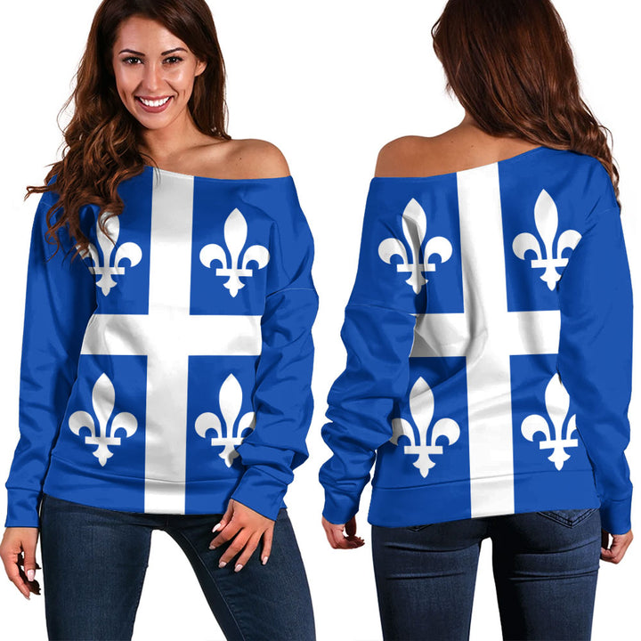 Quebec Off Shoulder Sweatshirt Flag Minimalist Pride Style
