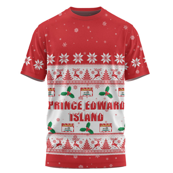 Prince Edward Island T-Shirt Christmas Knit Style Snowflake Reindeer