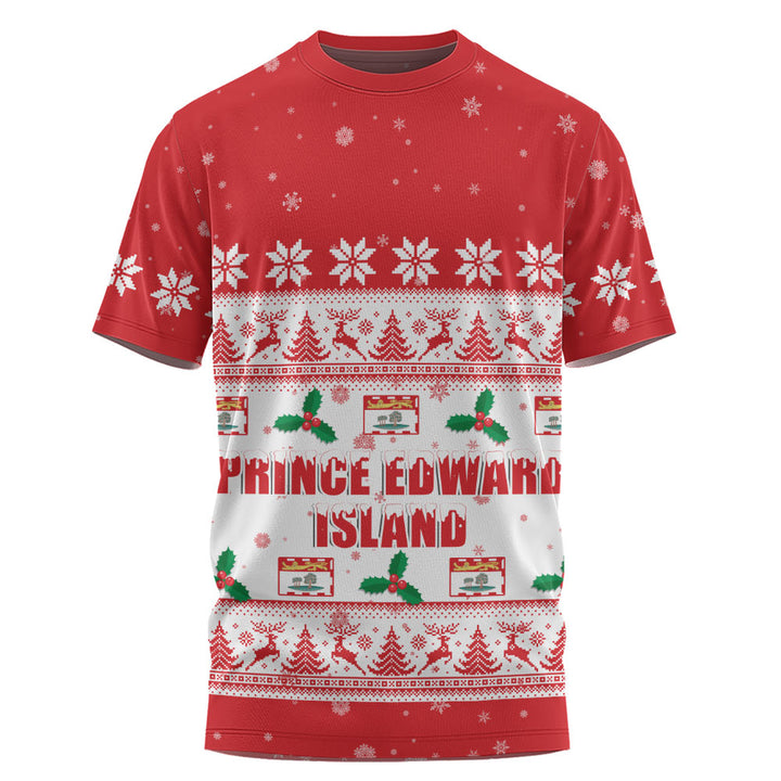 Prince Edward Island T-Shirt Christmas Knit Style Snowflake Reindeer