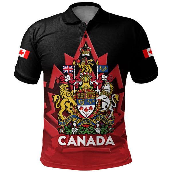 Canada Polo Shirt Royal Red Black National Emblem Of Canada