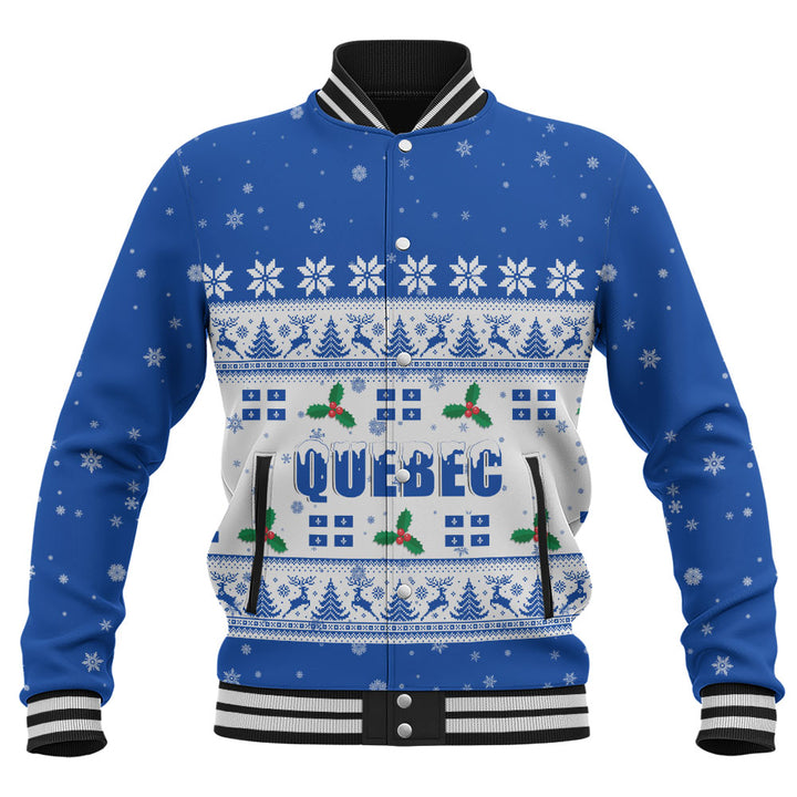 Quebec Baseball Jacket Christmas Knit Style Snowflake Reindeer