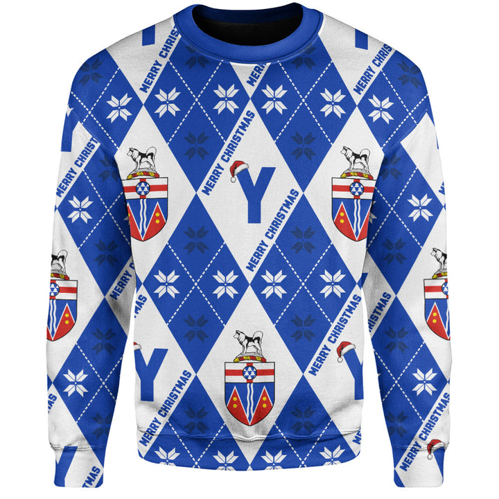 Yukon Sweatshirt Christmas Argyle Pattern With Royal Crest