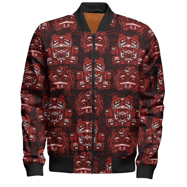 Canada Bomber Jacket Haida Spirit Face Totem Repeat Print