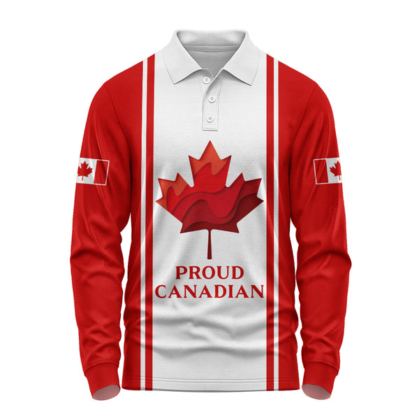 Canada Long Sleeve Polo Shirt Proud Canadian Vertical Maple Flag Edition
