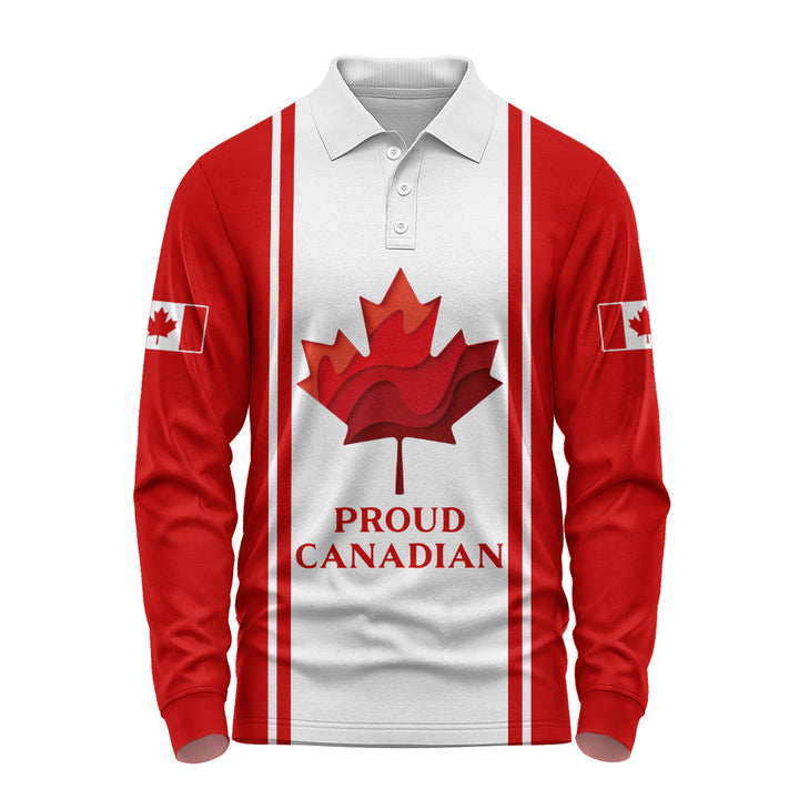 Canada Long Sleeve Polo Shirt Proud Canadian Vertical Maple Flag Edition