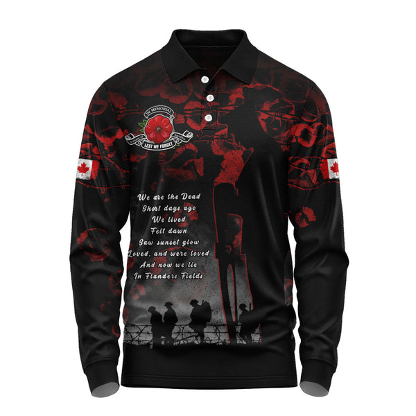 Canada Long Sleeve Polo Shirt In Flanders Fields Canada Remembrance Day Tribute