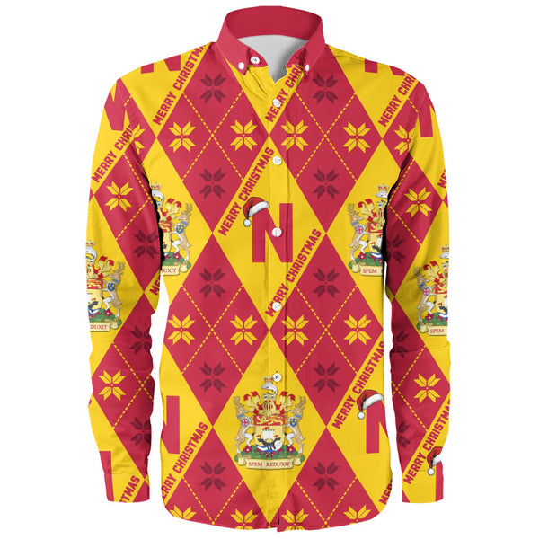 New Brunswick Long Sleeve Shirt Christmas Argyle Pattern With Royal Crest
