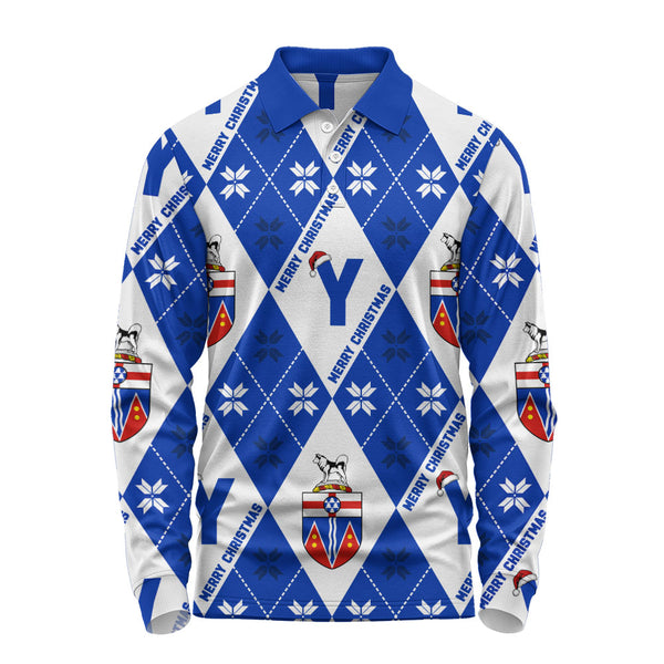 Yukon Long Sleeve Polo Shirt Christmas Argyle Pattern With Royal Crest