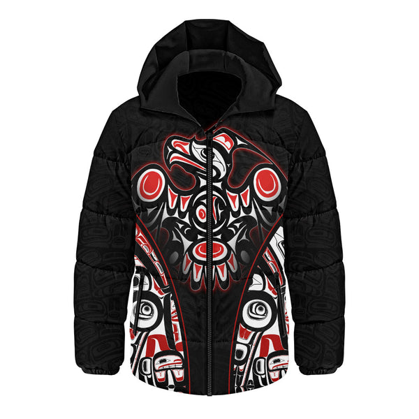 Canada Hooded Padded Jacket Thunderbird Totem Legacy Black And Red Power