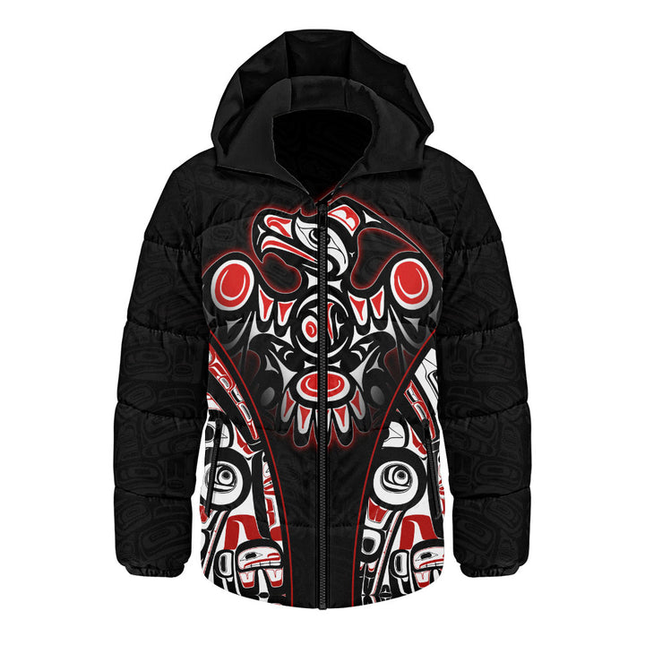 Canada Hooded Padded Jacket Thunderbird Totem Legacy Black And Red Power