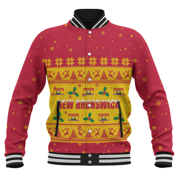 New Brunswick Baseball Jacket Christmas Knit Style Snowflake Reindeer