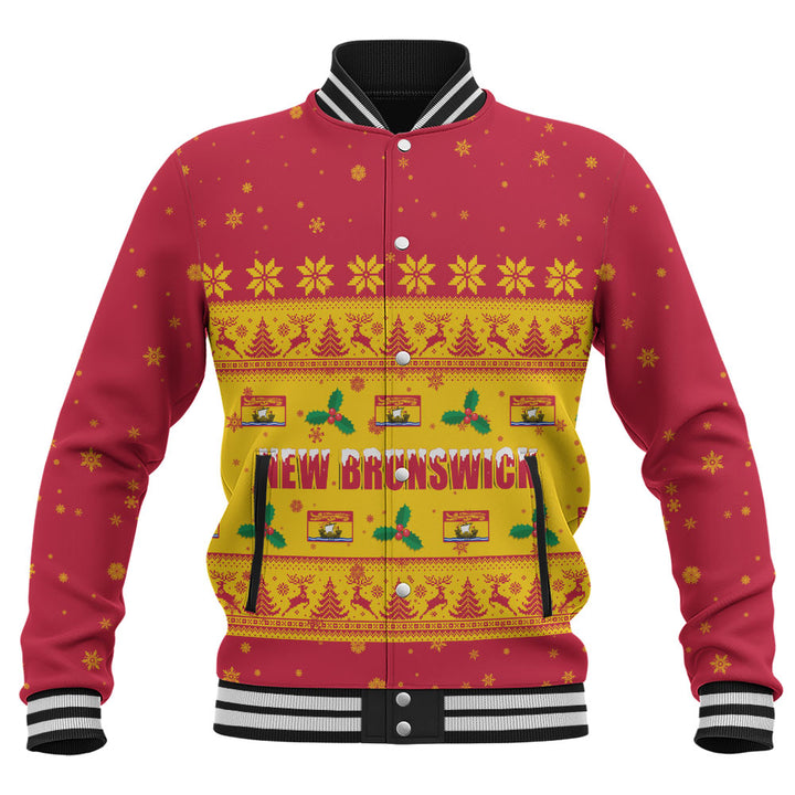 New Brunswick Baseball Jacket Christmas Knit Style Snowflake Reindeer