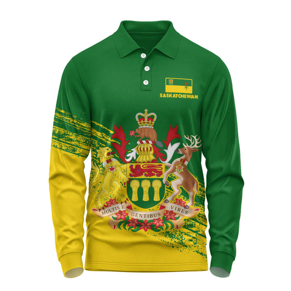 Saskatchewan Long Sleeve Polo Shirt Pride Of The Provinces