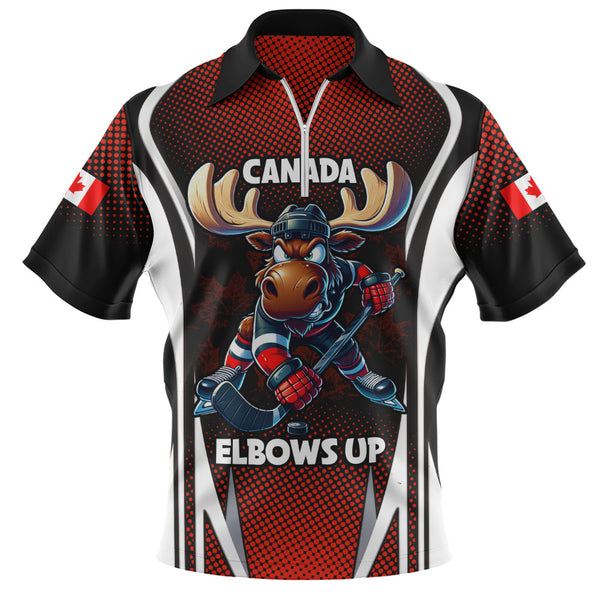 Canada Zip Polo Shirt Fight Ready Moose Canada Hockey Attitude