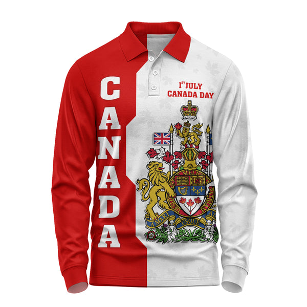 Canada Long Sleeve Polo Shirt Canada Day Heritage Coat Of Arms Edition