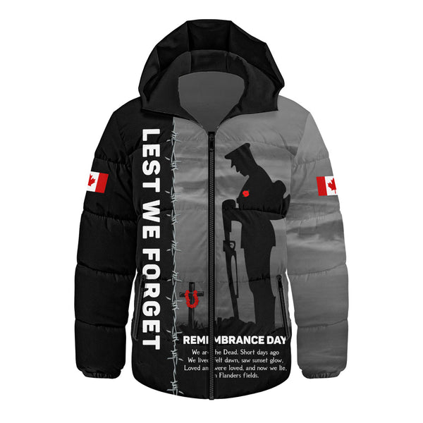 Canada Hooded Padded Jacket Remembrance Day We Shall Not Forget We Will Remember Them