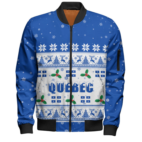 Quebec Bomber Jacket Christmas Knit Style Snowflake Reindeer