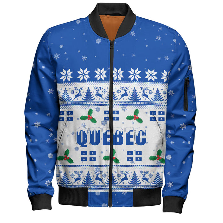 Quebec Bomber Jacket Christmas Knit Style Snowflake Reindeer