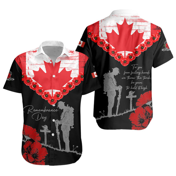 Canada Short Sleeve Shirt Remembrance Day Maple Poppy Honor