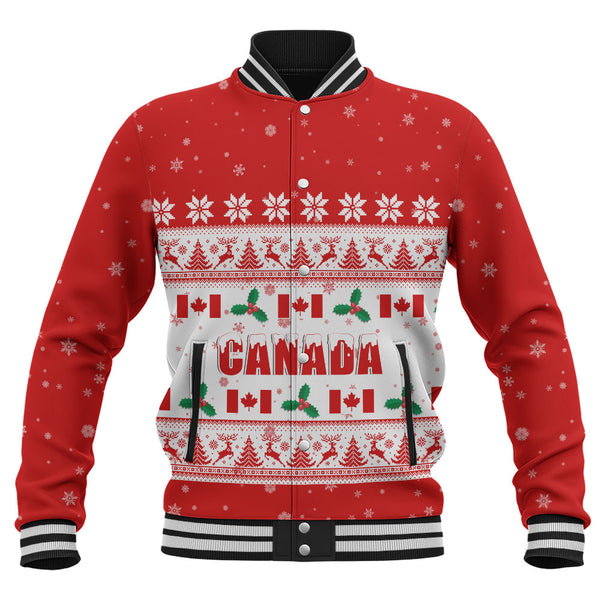 Canada Baseball Jacket Christmas Knit Style Snowflake Reindeer